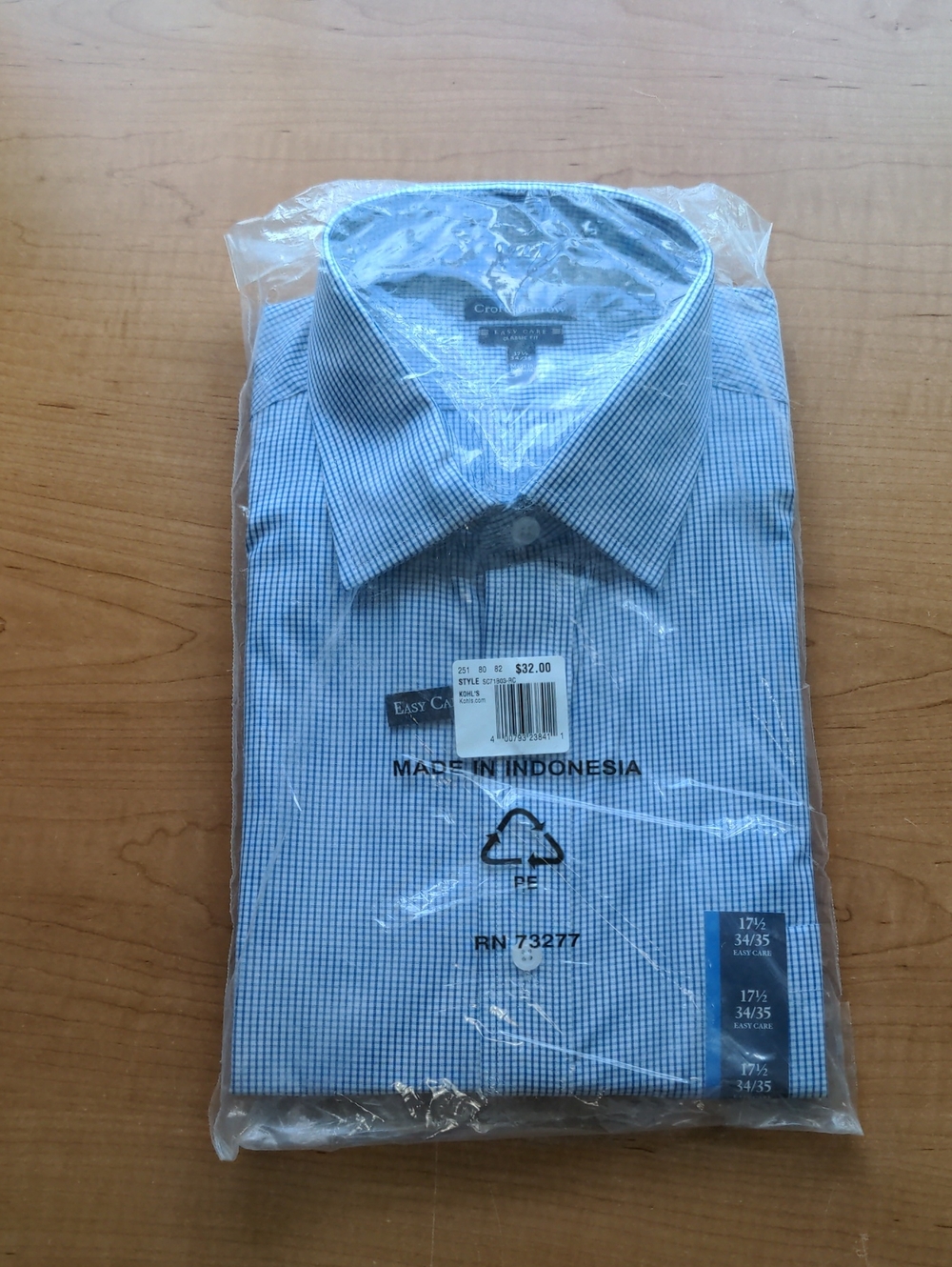 NWT Croft & Barrow Men's Long Sleeve Dress Shirt